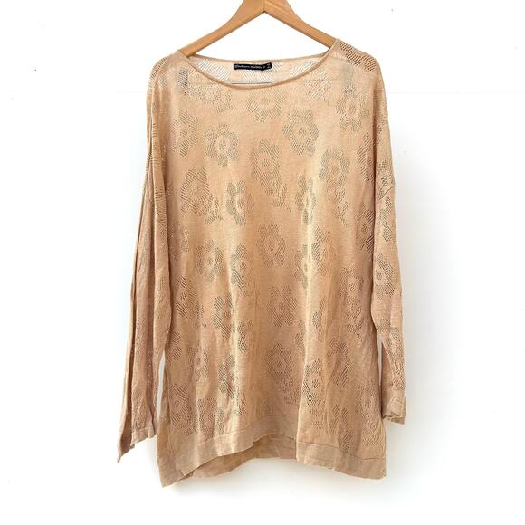 Gudrun Sjoden Linen Oversized Long Sleeve Sweater Jumper Knit Tan Top Shirt XL - Picture 3 of 7